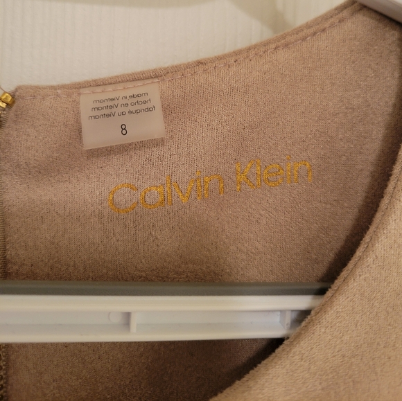 CALVIN KLEIN FAUX SUEDE Sleeveless Dress Tan Sz 8 *LIKE NEW* - Picture 4 of 9